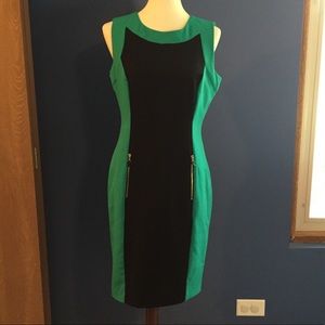 Calvin Klein green & black dress w/zipper pockets